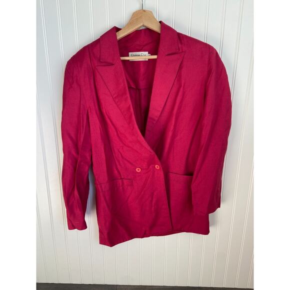 Vintage Christian Dior Skirt Suit 100% Blazer Sz 10 Skirt Sz 12 Pink USA - Picture 2 of 9